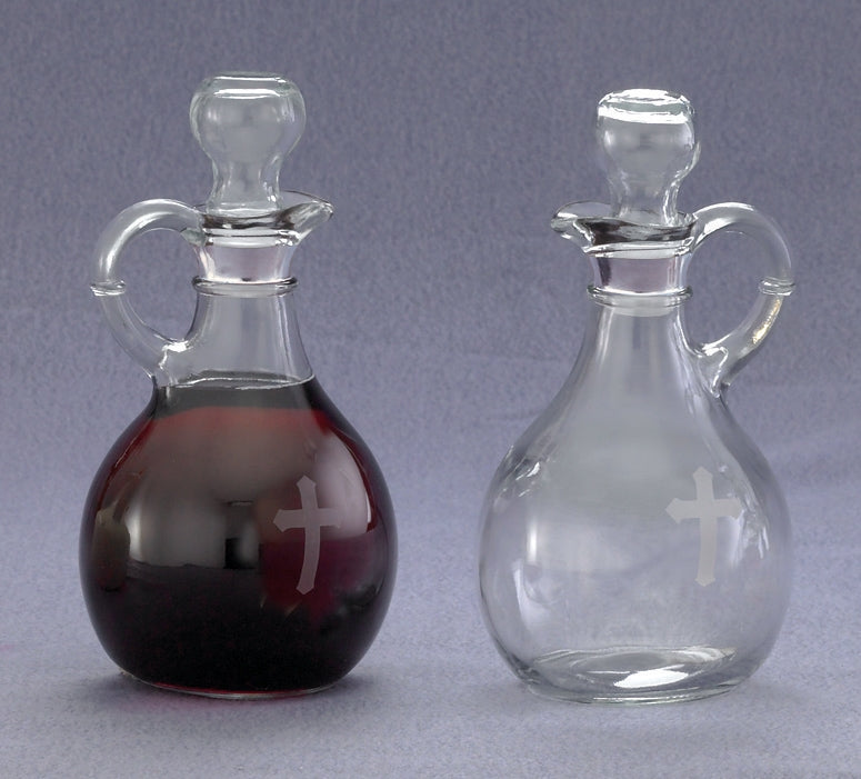 Glass w/ Etched Cross Cruet Set - 10oz, 6"