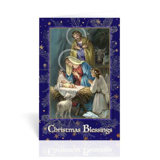 Nativity with Praying Angel Christmas Greeting Cards