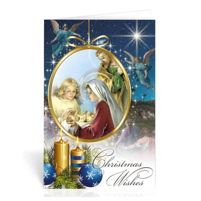 Holy Family with Angel, Christmas Wishes Greeting Cards