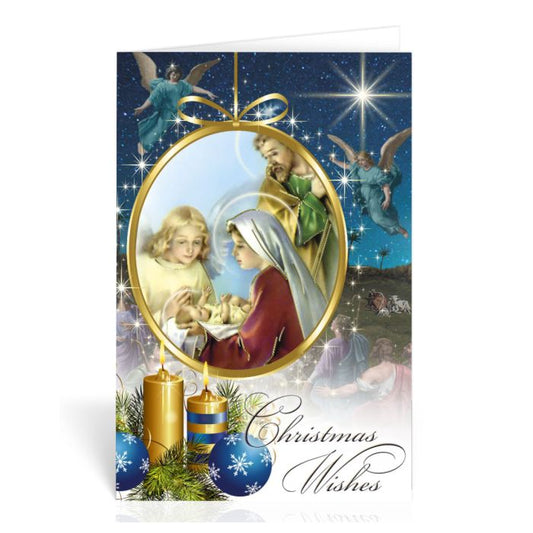 Holy Family with Angel, Christmas Wishes Greeting Cards