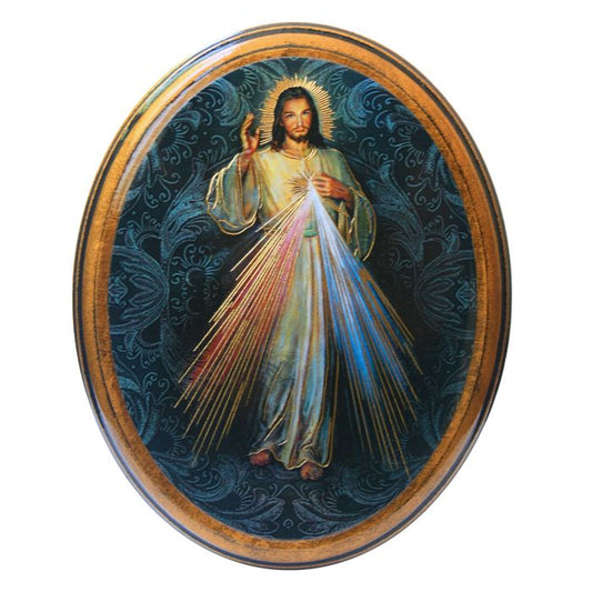 Divine Mercy Oval Wood Plaque