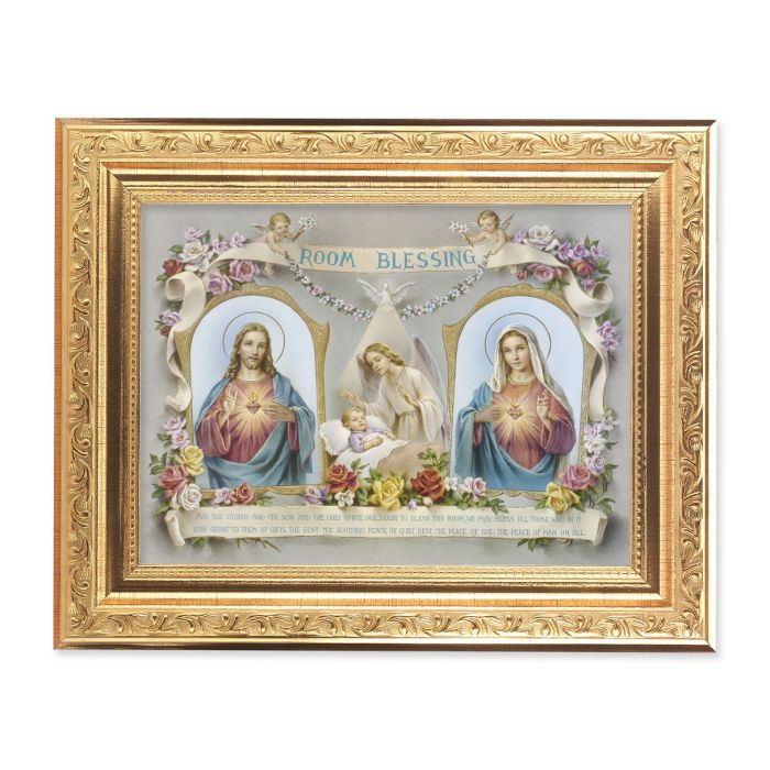 Gold Ornate Frame with Baby Room Blessing-Sacred Hearts Print