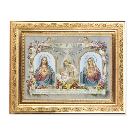 Gold Ornate Frame with Baby Room Blessing-Sacred Hearts Print