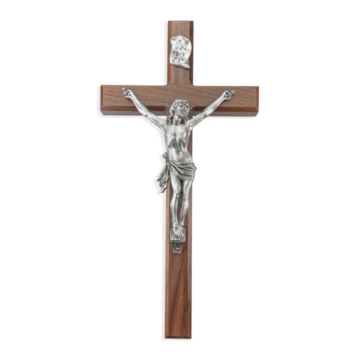 15" Walnut Cross with a Fine Pewter Corpus