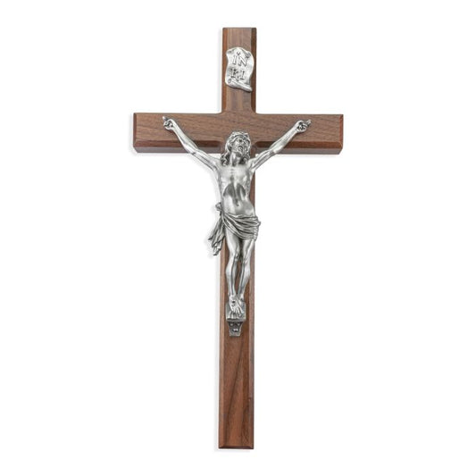 15" Walnut Cross with a Fine Pewter Corpus