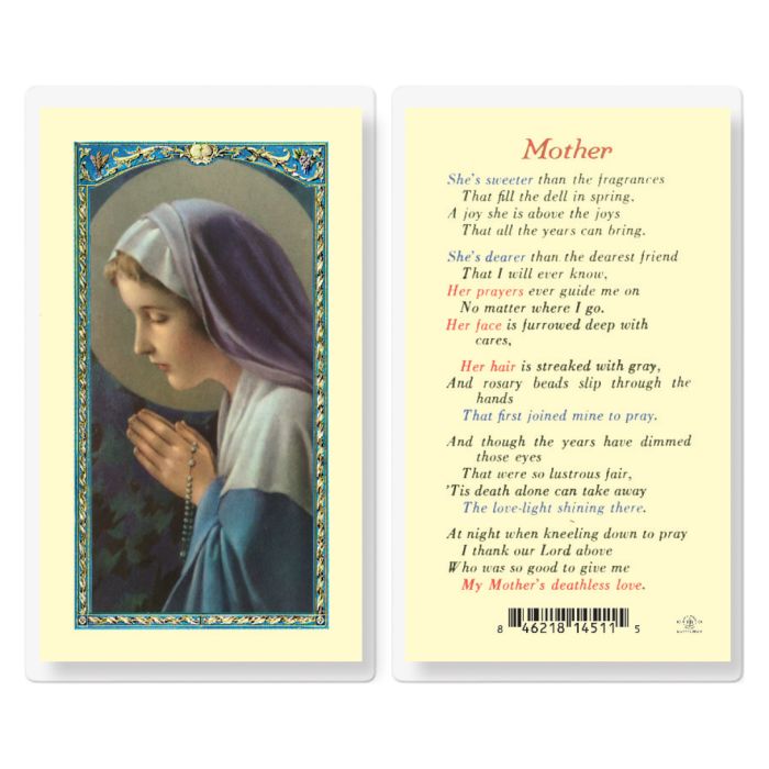 Mother with Madonna Praying Rosary Holy Card