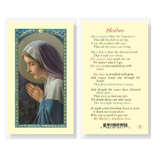 Mother with Madonna Praying Rosary Holy Card