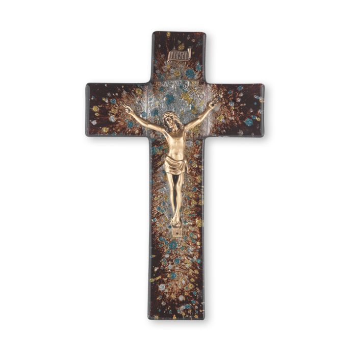 10" Brown Speckled Glass Crucifix