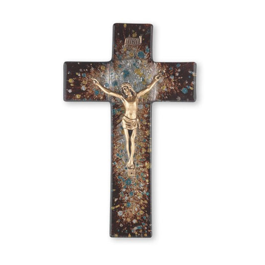 10" Brown Speckled Glass Crucifix