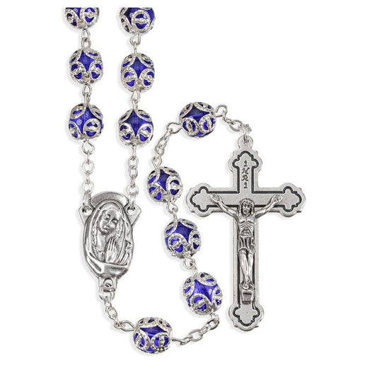 Filigree Capped Blue Bead Rosary
