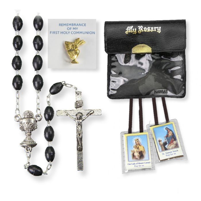 Black First Communion Rosary Set