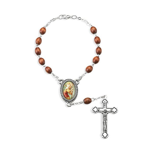 St. Christopher Brown Wood Bead Auto Rosary