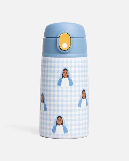Blue Gingham Mary Water Bottle – 13.5oz Stainless Steel