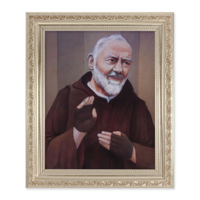 Ornate Silver Frame with a Saint Pio Print