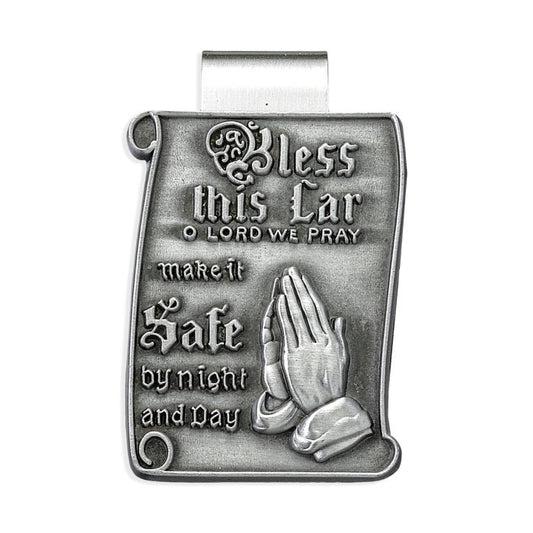Bless This Car Scroll Auto Visor Clip