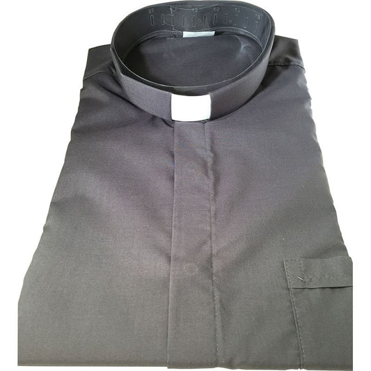 Dark Gray Clergy Shirt | Tab Collar | Short Sleeve | Poly/Cotton | Made in Italy