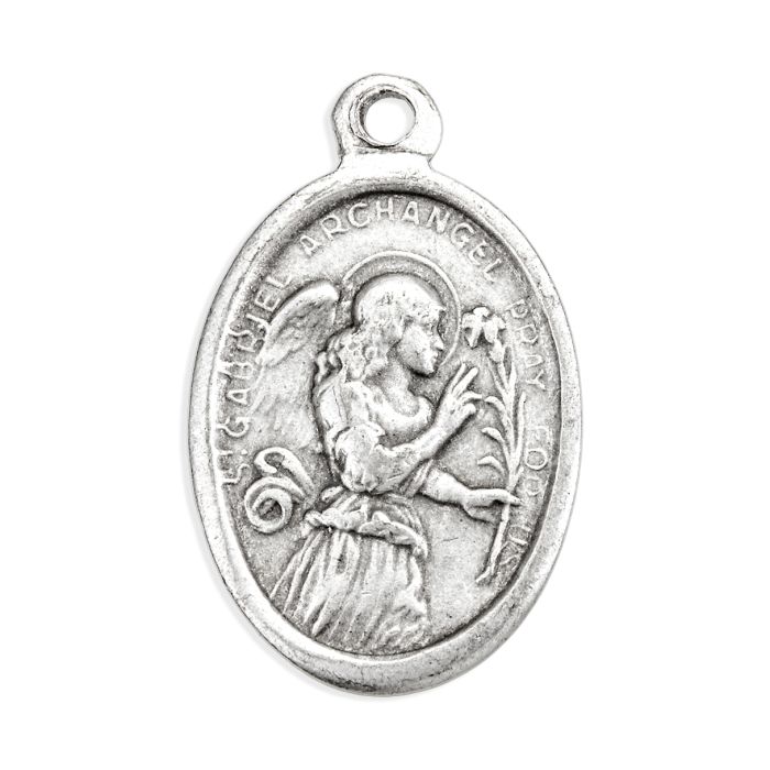 Oval Antiqued Silver Oxidized Saint Gabriel Medal