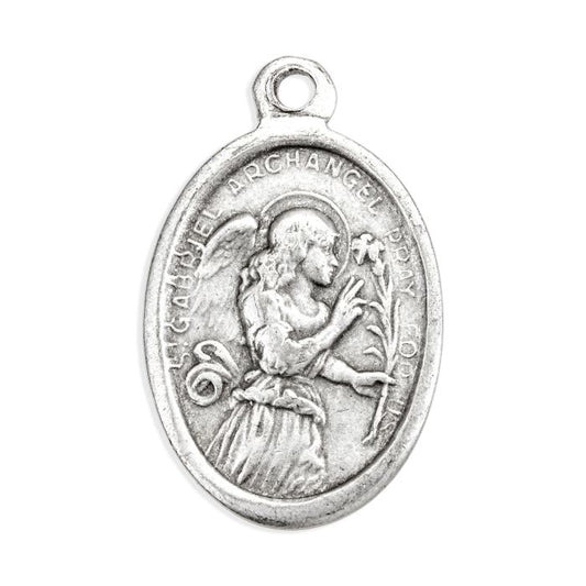 Oval Antiqued Silver Oxidized Saint Gabriel Medal