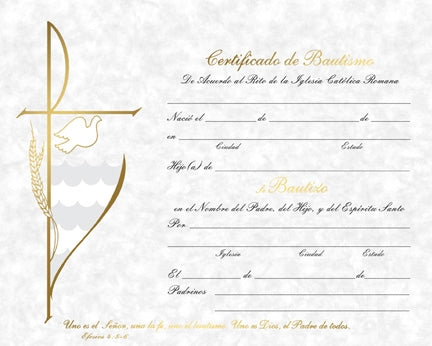 Traditional Spanish Baptism Certificates | Box of 50