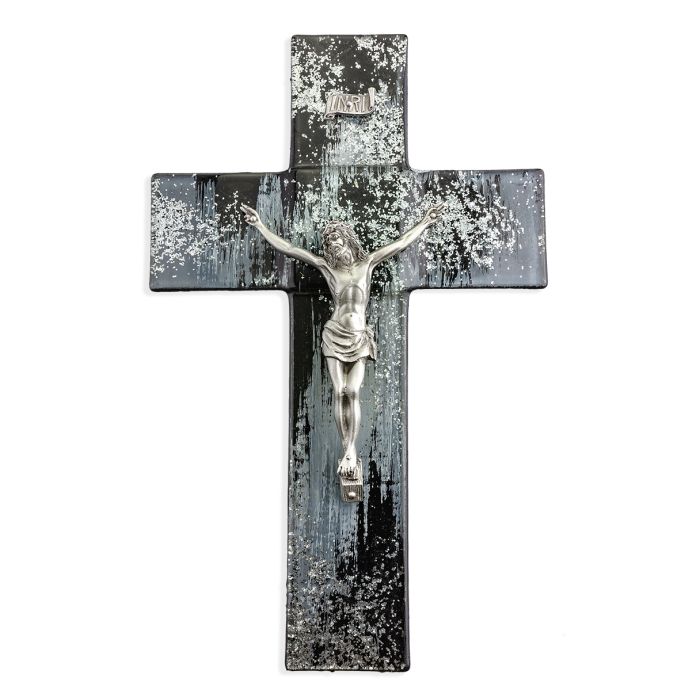 Black and Silver Shimmering Glass Cross
