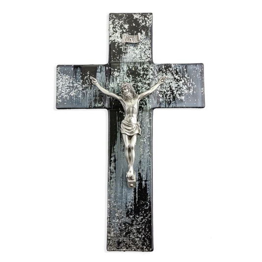 Black and Silver Shimmering Glass Cross