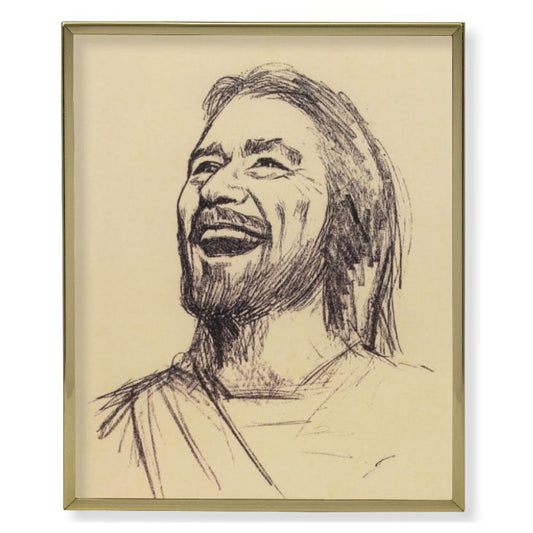 Gold Plaque Frame with a Segura: Laughing Christ Print