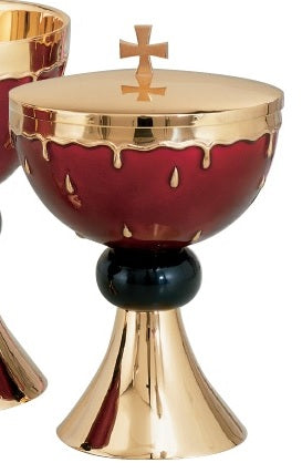 #2819 Drops of Blood Ciborium | 7 5/8", 300 Hosts | Sterling Silver | 24K Gold Lined