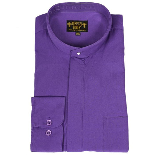 Roman Purple Clergy Shirt | Neckband Collar | Long Sleeve | Poly/Cotton