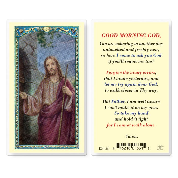 Good Morning God Christ Knocking Holy Card