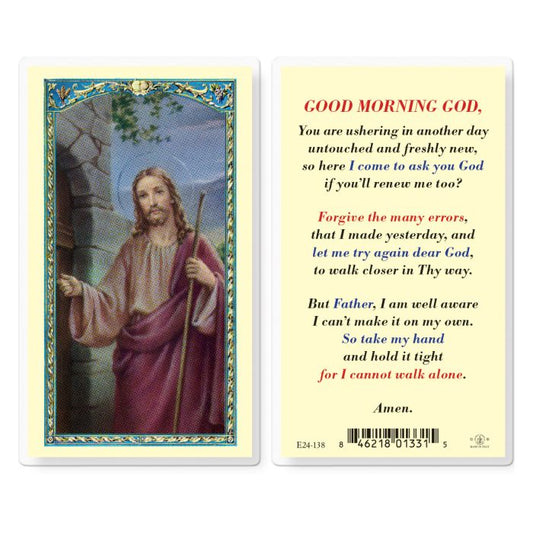 Good Morning God Christ Knocking Holy Card
