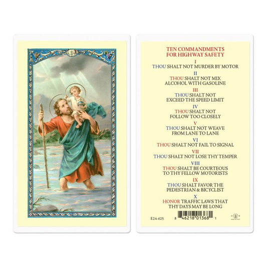 Saint Christopher Ten Commandments Highway Safety Holy Card