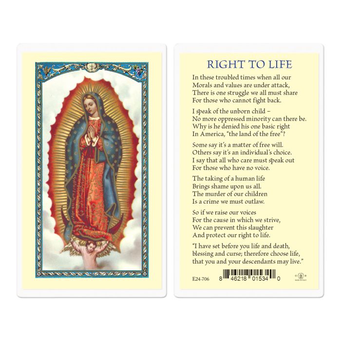 Our Lady of Guadalupe the Right to Life Holy Card