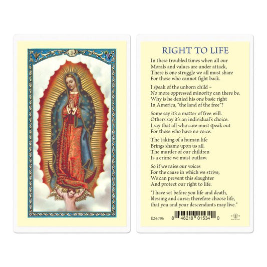 Our Lady of Guadalupe the Right to Life Holy Card
