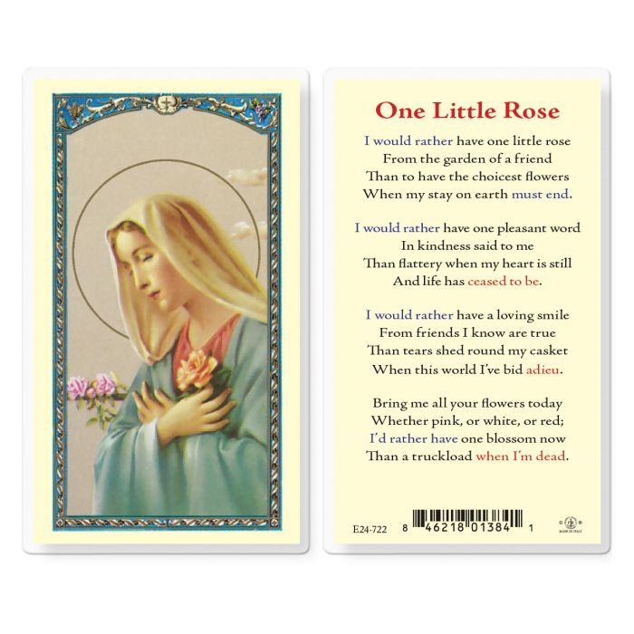 One Little Rose with Madonna and a Rose Holy Card