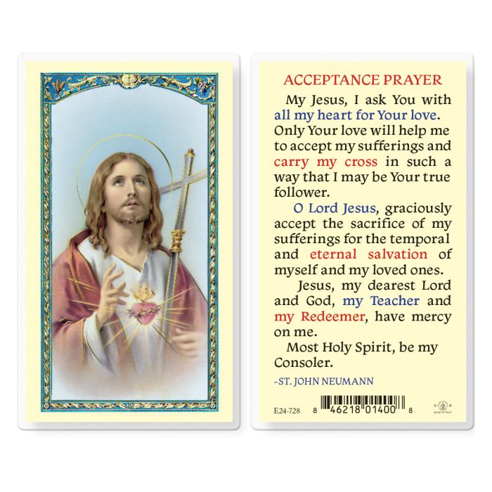 Acceptance Prayer with Sacred Heart of Jesus and Cross Holy Card