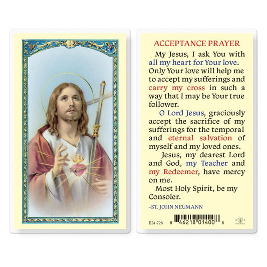 Acceptance Prayer with Sacred Heart of Jesus and Cross Holy Card