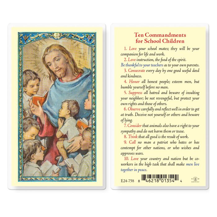 Ten Commandments for School Kids Holy Card