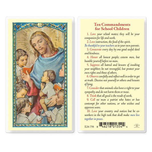 Ten Commandments for School Kids Holy Card