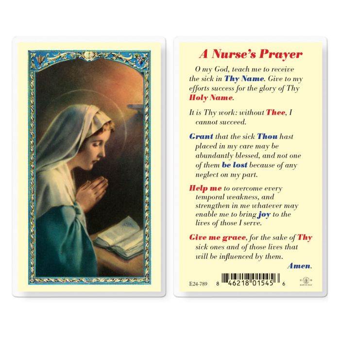 A Nurse's Prayer with Madonna Holy Card