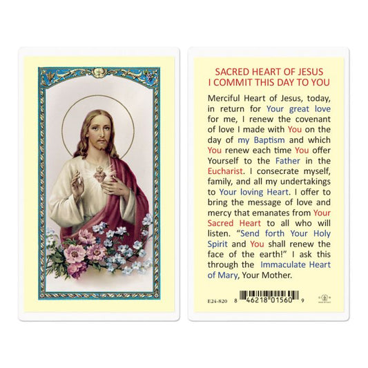 I Commit This Day To You with Sacred Heart of Jesus Holy Card