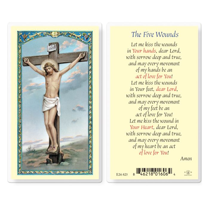 The Five Wounds Laminated Holy Card