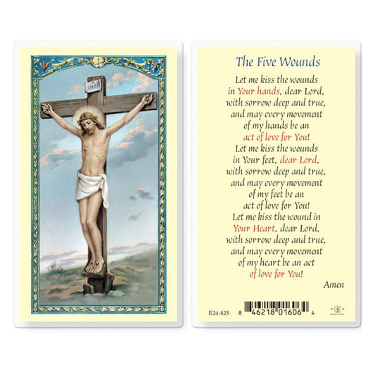 The Five Wounds Laminated Holy Card