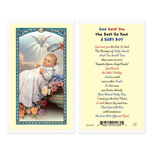 Baptism with God Sent You The Best He Had a Baby Boy Holy Card
