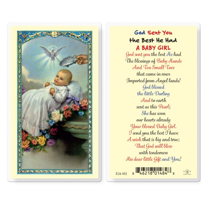 Baptism with God Sent You The Best He Had a Baby Girl Holy Card