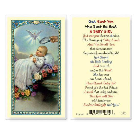 Baptism with God Sent You The Best He Had a Baby Girl Holy Card