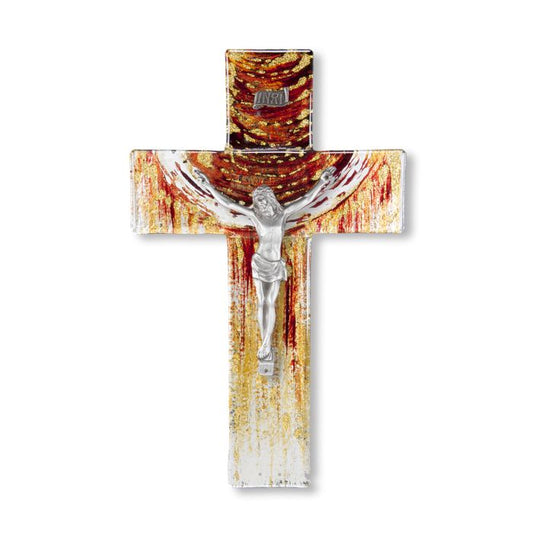 10" Earth Tone Speckled Sunset Glass Crucifix