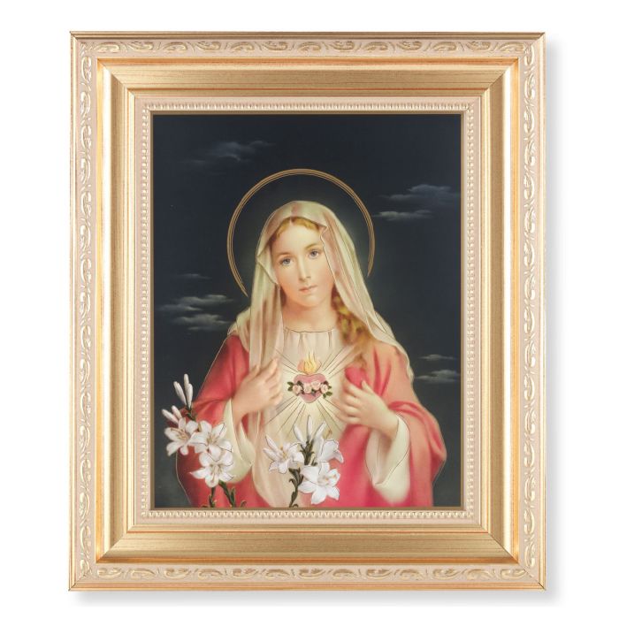 Satin Gold Frame with Immaculate Heart of Mary Print