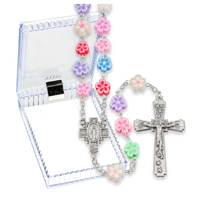 Multicolored Round Floral Bead Rosary