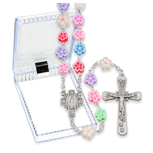 Multicolored Round Floral Bead Rosary
