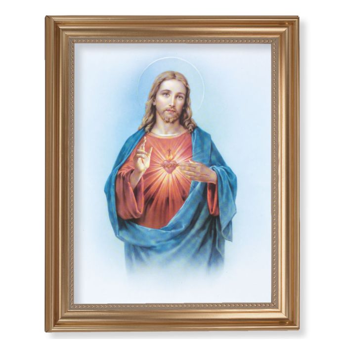 Gold Leaf Antique Finished Frame with Sacred Heart of Jesus